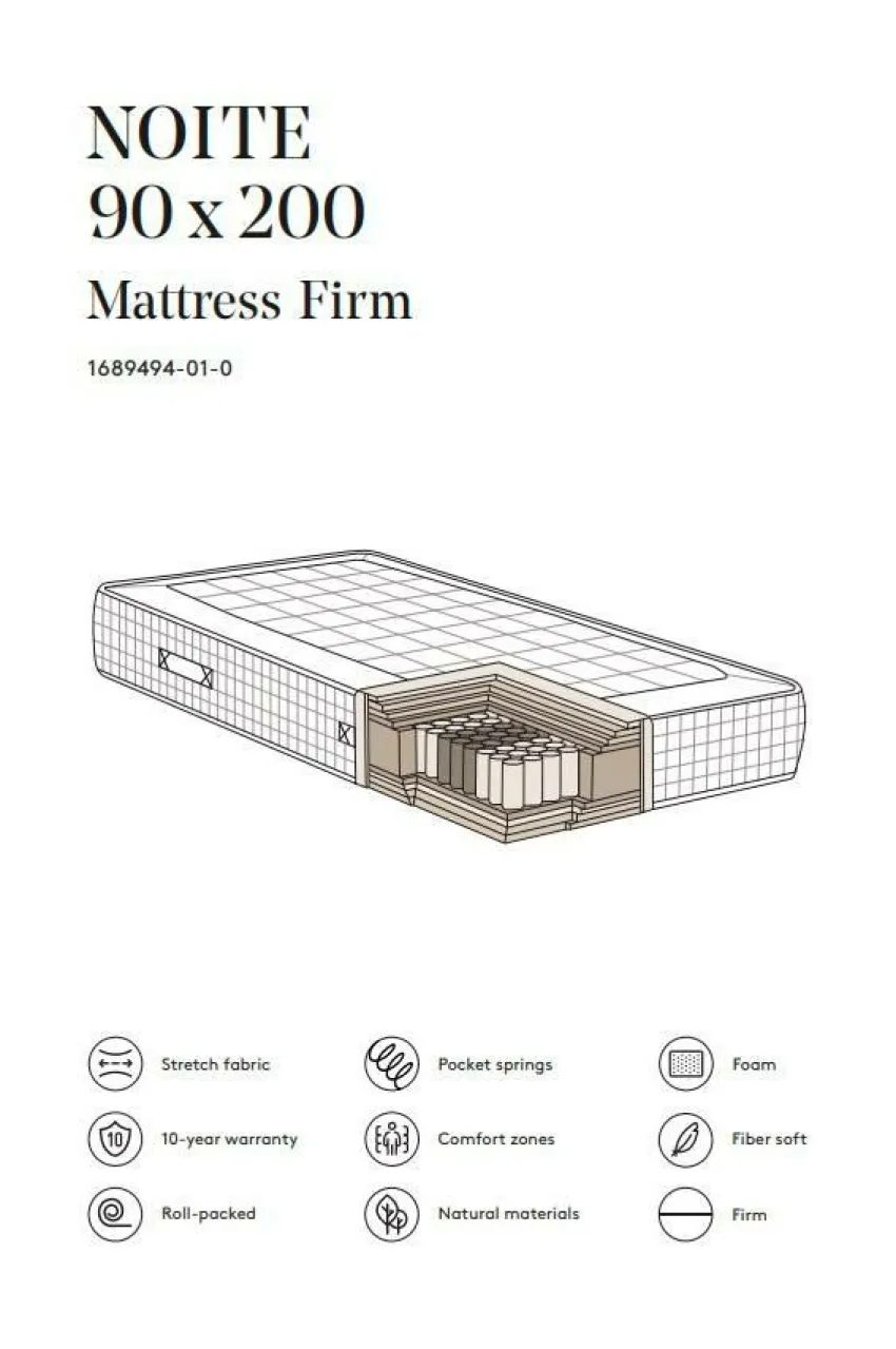 Outlet NOITE Pocket Jousipatja Kiinteä 90x200 Cm Joustinpatjat